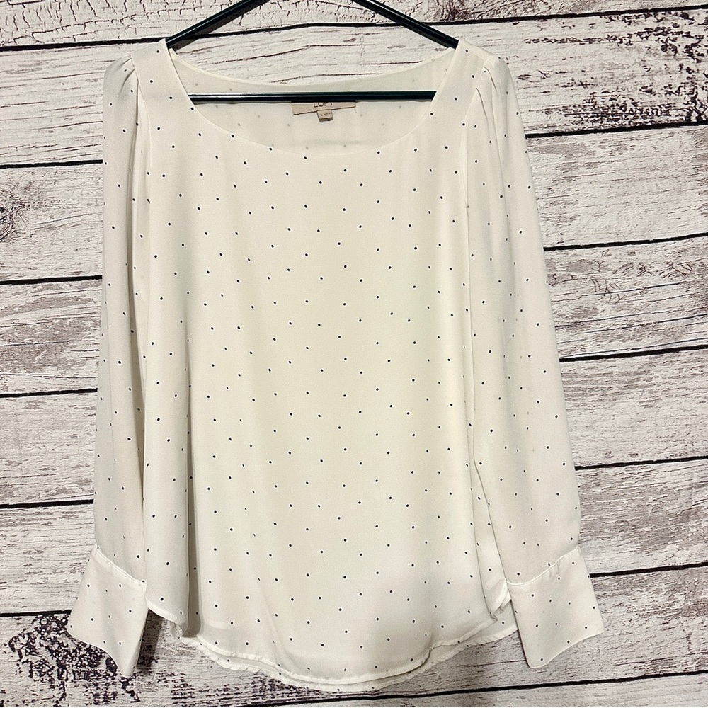 LOFT White Polka Dot Blouse Size Small Long Sleeve Work Top